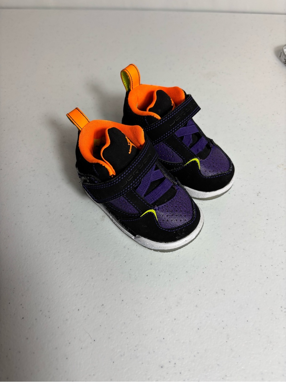 Air Jordan Flight 45 High sneakers black orange and purple infant size 4C
